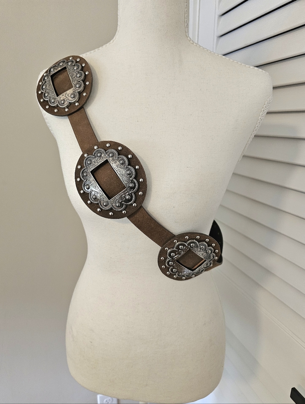 Shyanne Brown Suede Genuine Leather Concho Belt with Silver And Leather Conchos